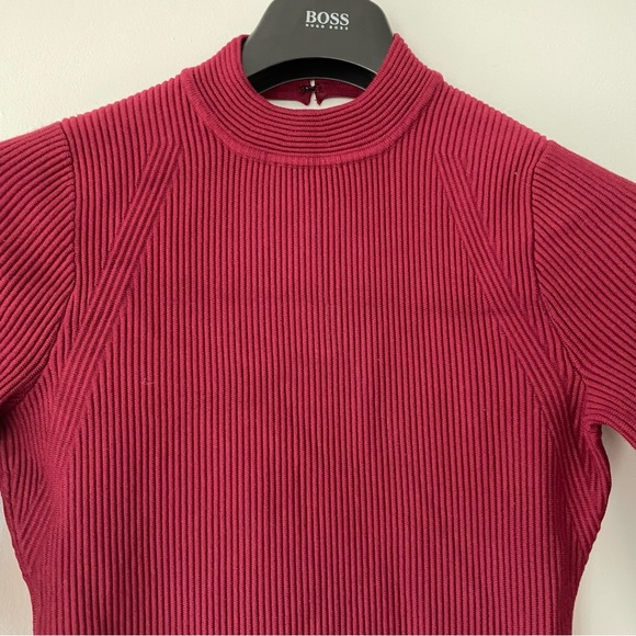 Rebecca Minkoff Magri in Wine Ribbed Knit Cutout Zip Back Dress - Size Large - Picture 13 of 13